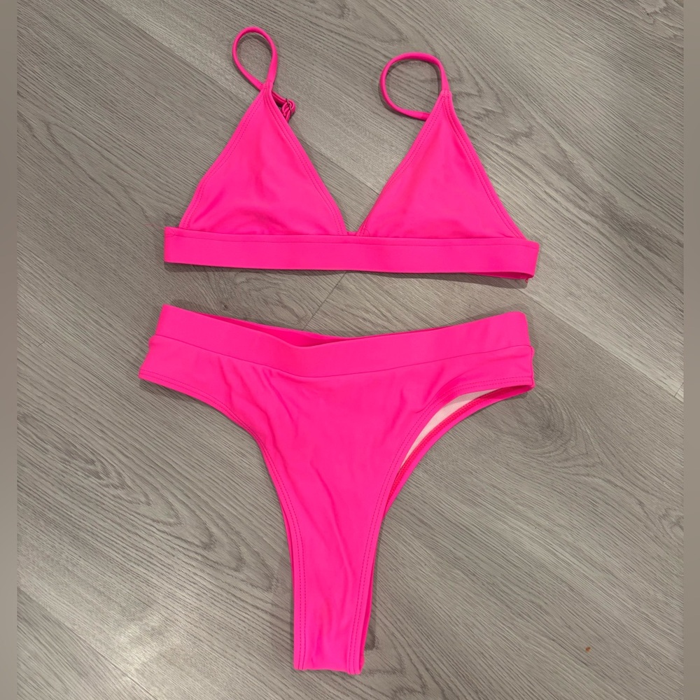 SHEIN Hot Pink Triangle Bikini Set